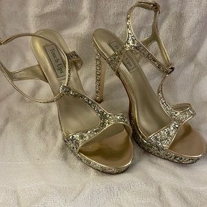 Gold sparkly heels. Jeweled heel. Size 7.5 womens. Barely worn.